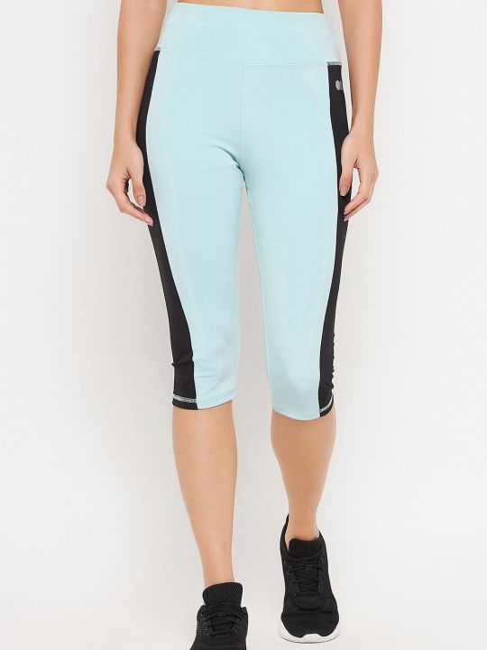 Snug Fit High-Rise Active Capri in Sky Blue with Side Panels