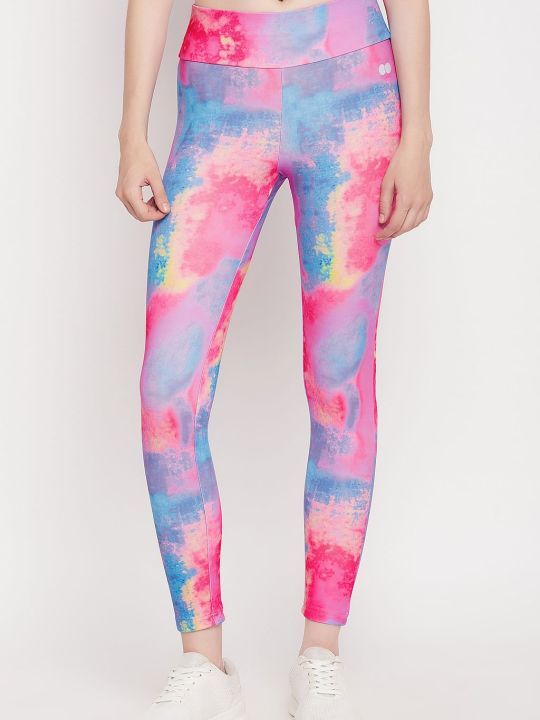 Snug Fit High-Rise Active Tie-Dye Print Tights in Blush Pink