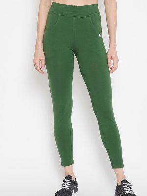 Snug Fit High Rise Active Tights in Green with Side Pockets