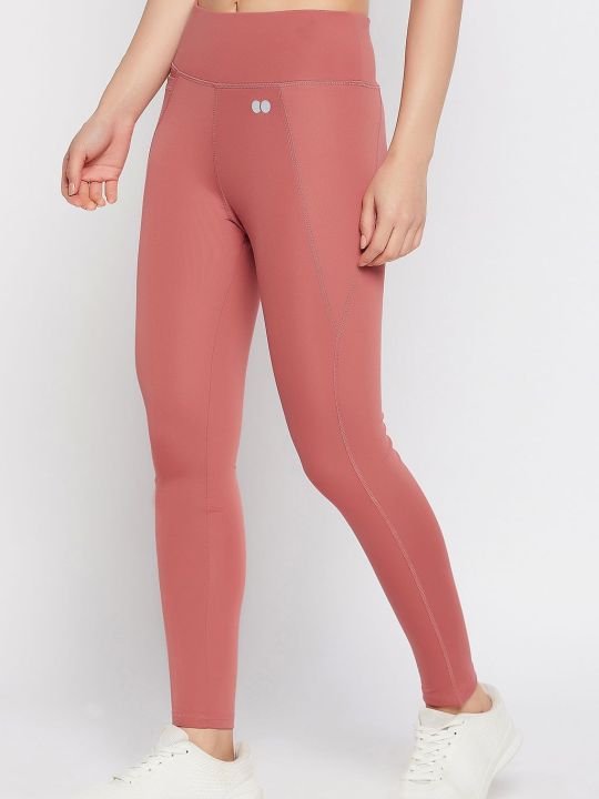 Snug Fit High-Rise Active Tights in Rose Pink with Side Pocket