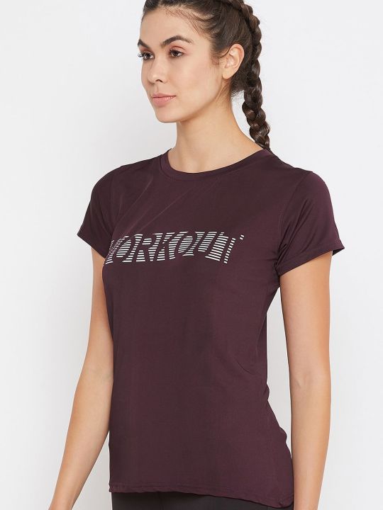 Text Print Activewear T-Shirt in Dark Purple