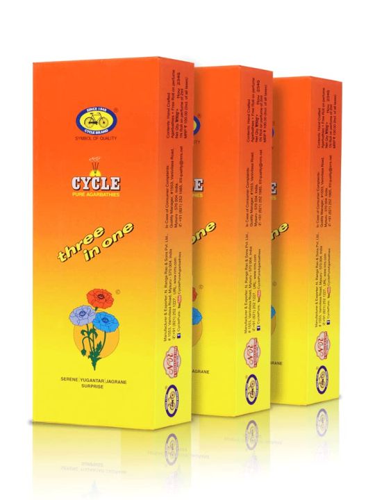 Cycle Pure Agarbatti Three in One Incense Sticks - Pack of 3 (202gm per Pack) | Floral, Woody, Lily Fragrances | Natural Fragrance for Puja & Meditation