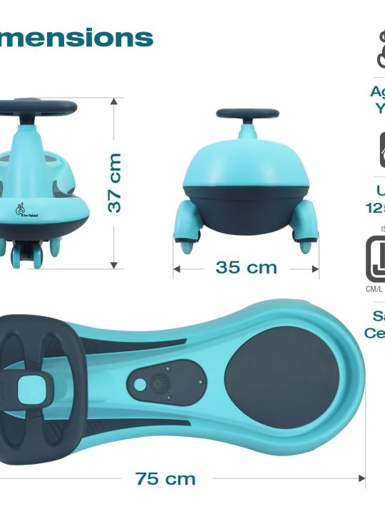 Sky Blue Drift Magic Swing Car for Kids | R for Rabbit Iya Iya Drift | Scratch Free PU LED Wheel